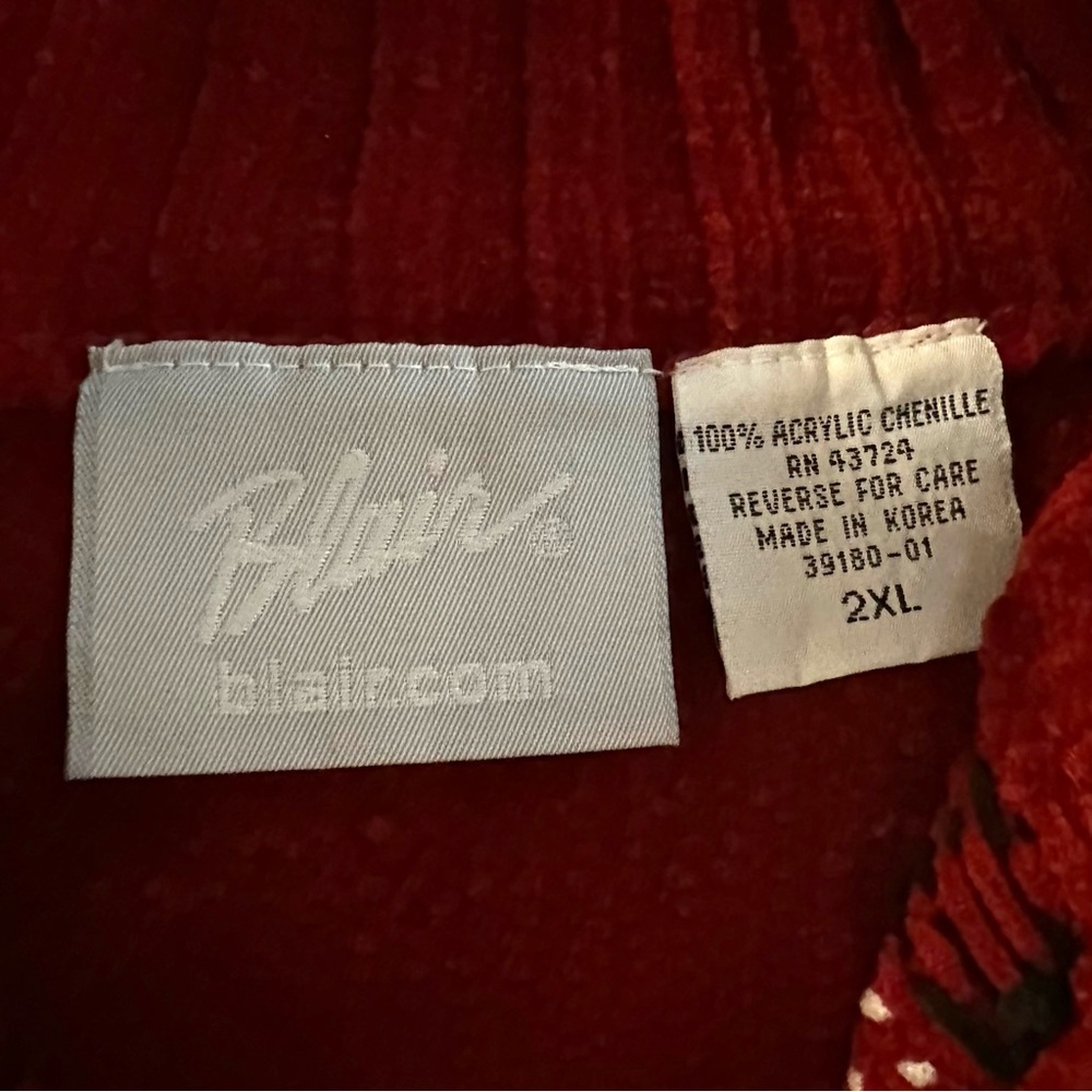 VINTAGE BLAIR FAIR ISLE CHENILLE ZIP MOCK NECK CARDIGAN SWEATER IN RED WINE. 2XL - Picture 6 of 10